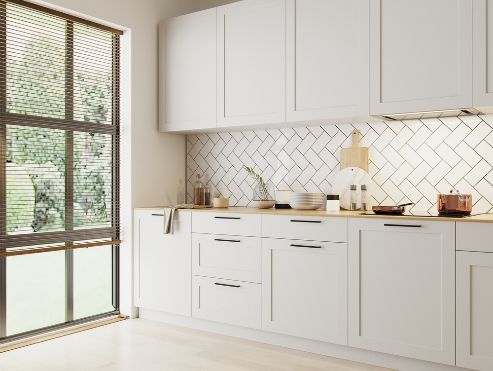 Home,Kitchen,Interior,With,Garden,View,Window,In,White,Colours,